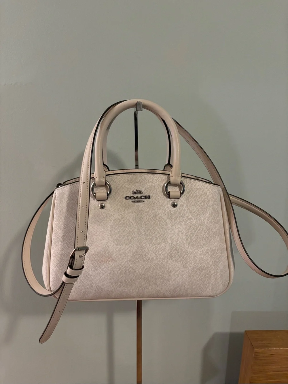 Coach Savannah Carryall Bag in a white signature canvas with silver hardware